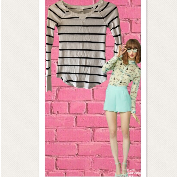 PINK Victoria's Secret Tops - PINK Victoria’s Secret White &Navy Striped Thermal